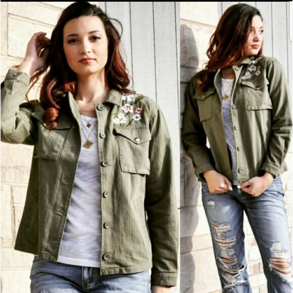 Roly Poly floral embroidered button up jacket green multicolor small - Picture 5 of 8